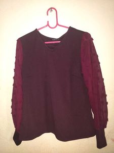 Burgundy Textured Sleeve Top