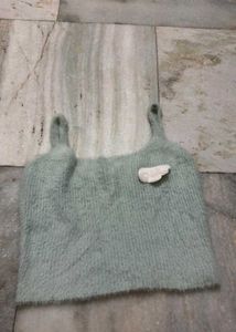 Cute Fuzzy Cropped Tank Top with Wing Charm