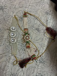 set of 2- Elegant Pearl and Stone Choker Necklace