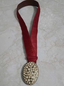 Red Belt with Pearl Buckle