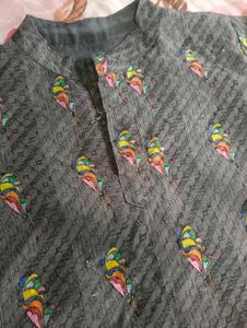 fully embroidered Grey Kurta with small prints