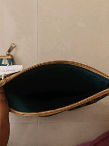 Set of 2 Teal Pouches with Gold Tree Print