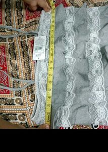 Ruffled Lace Trim Grey Top