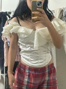 Off-Shoulder Ruffle Corset Top