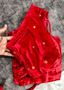 Red Velvet Blouse with Gold Embellishments