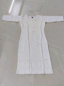 White Pure Cotton Kurta | Full Self Chicken Work |