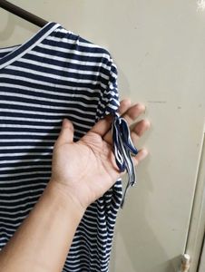 Navy &amp; White Striped Tie-Sleeve Top