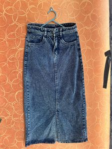 Classic Blue Denim Midi Skirt