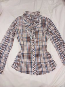 Plaid Button-Up Ruffle Top