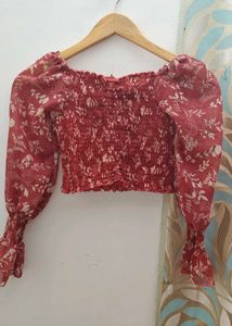 Boho Floral Smocked Crop Top