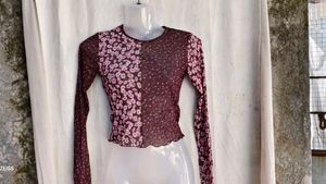 I. Sheer Floral Print Long Sleeve Top