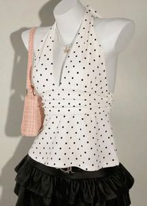 White Polka Dot Halter Top