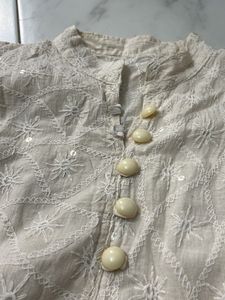 Beige Chikankari Kurta
