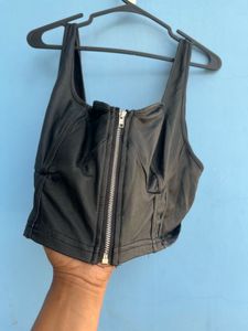 Black Faux Leather Zipper Corset Top