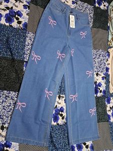 Shein Ribbon Detail Wide Leg Jeans