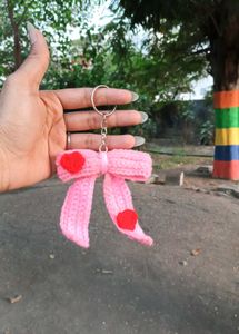 Handmade Pink Bow Keychain