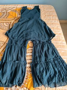 Elegant Teal Embellished Kurta Set with Sharara