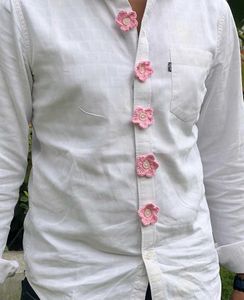Pink Crochet Flower Buttons Decor