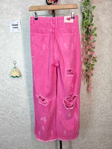 Y#k Aesthetic Hot Pink Ripped Denim Jeans