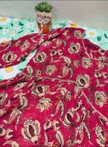 Floral Print Red Kurta