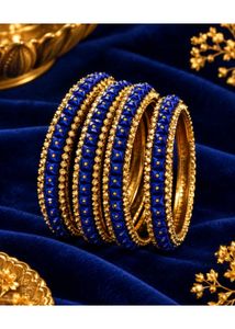 Elegant Blue & Gold Bangles Set