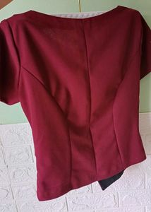 Elegant Wine Red Peplum Blouse