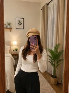 Beige Beret hat