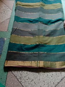Beautiful Teal &amp; Green Striped Saree
