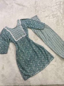 Teal Printed Kurti &amp; Pants Set