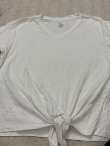 Basic White V-Neck Tee with tie knot