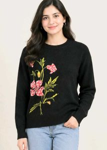 Black Floral Embroidered Sweater size-38