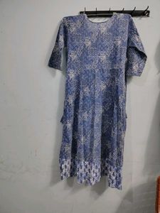 Blue Printed anarkali cotton frock kurta