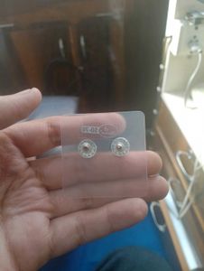 Silver Stud Earrings with Green Stone