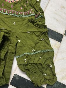Olive Green Embroidered Kurta Set