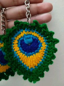 Crochet Peacock Feather Keychains