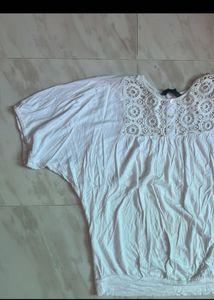 White Crochet Neck Tunic Top