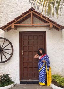 Elegant Blue &amp; White Saree - SOFT MUL COTTON