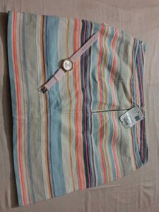 PROMOD Striped Mini Skirt with Zipper Detail
