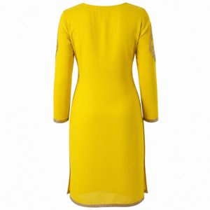 Yellow Embroidered Straight Kurti for Women | 3/4