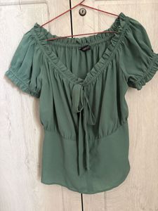 Chic Sea Green Puff Sleeve Top