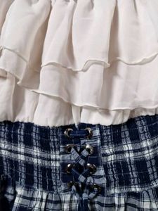 Off-Shoulder Ruffle Top &amp; Plaid Shorts Set