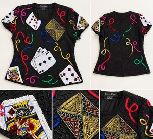 Sequin Embellished Card Game Top LAURENCE KAZAR