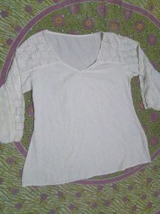 White Lace Sleeve Top