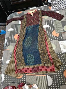 Patchwork Print Kurta multilayer maxi long dress