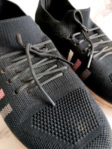 Black Knit Sneakers with Stripe Detail