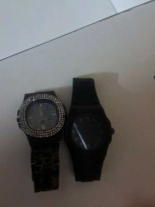Stylish Black Watches with Rhinestones