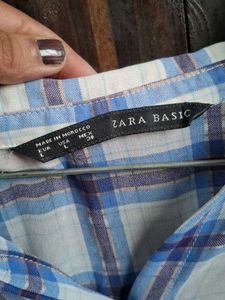 ZARA Blue Plaid Chiffon Shirt