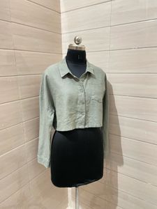 Cropped Green Button-Up Shirt