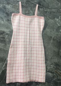 Pink &amp; White Checkered Mini Dress for Women – Size