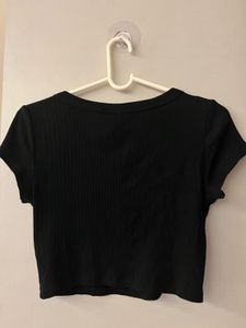 H&amp;M Divided Black Ribbed Crop Top | Scoop Neck | S